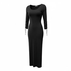 J. Jill Black Maxi Dress with Scoop Kneck & 3/4 Ruched Sleeves Women’s Small